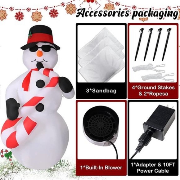 8 FT Christmas Inflatable Snowman with Playing Saxophone  Christmas Decoration - Picture 4 of 8